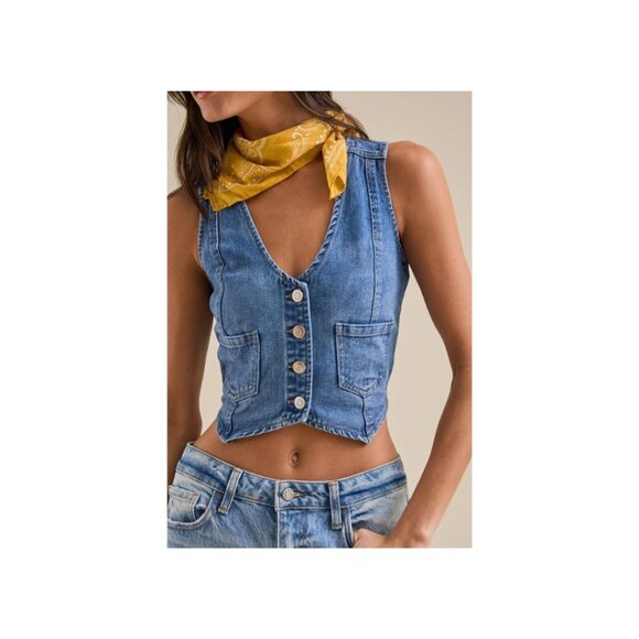 Altar'd State Harlee Denim Blue Vest Sz M - Picture 4 of 5
